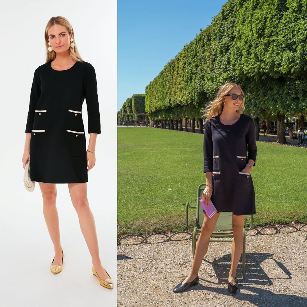 Tuckernuck NEW Black Francoise Mod 3/4 Sleeve Classic Mini Dress Size S